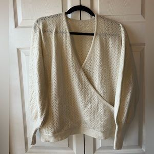 Able Sasha Cream Pointelle V-Neck Balloon Sleeve Sweater XL